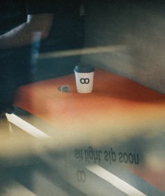 A Loop cup on a counter in low light